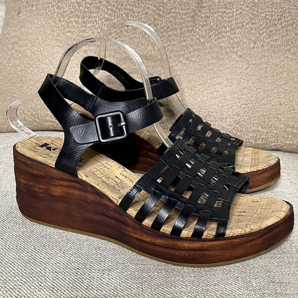 KORKS Kork-Ease Sandals Sz 11 Marley Black Strappy Platform Faux Leather Slip On